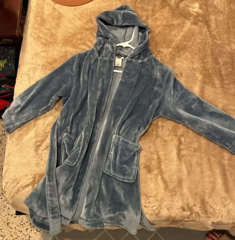 Pottery Barn Kids Plush Hooded Bathrobe Blue Size 4-6